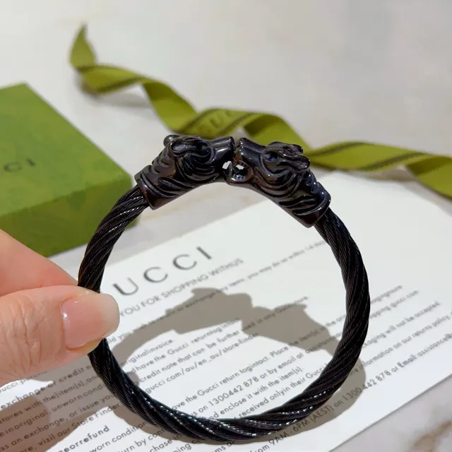 Gucci Tiger Head Twisted Cable Black Bracelet 7