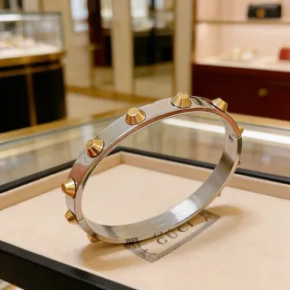 Gucci Two-Tone Stud-Embellished Rigid Bangle Bracelet