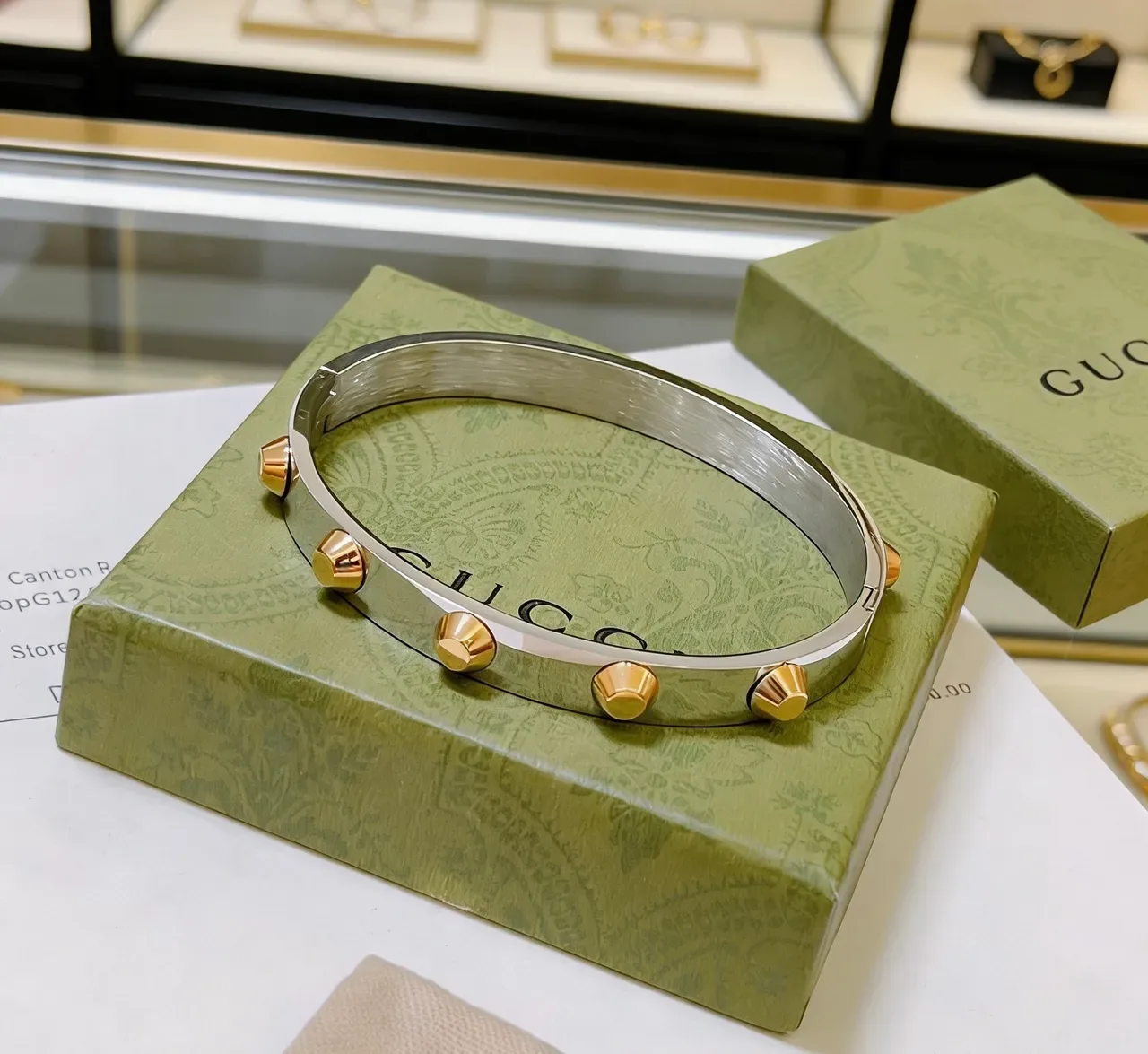 Gucci Two-Tone Stud-Embellished Rigid Bangle Bracelet 3