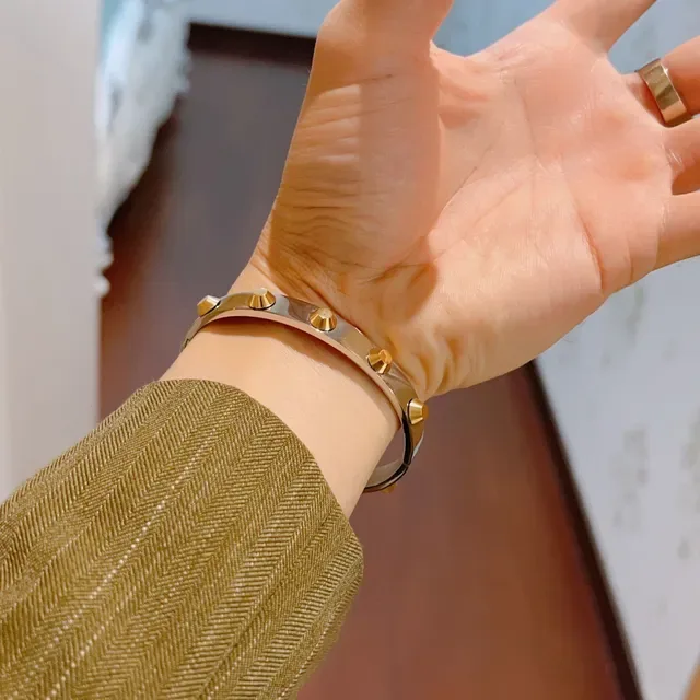 Gucci Two-Tone Stud-Embellished Rigid Bangle Bracelet 5