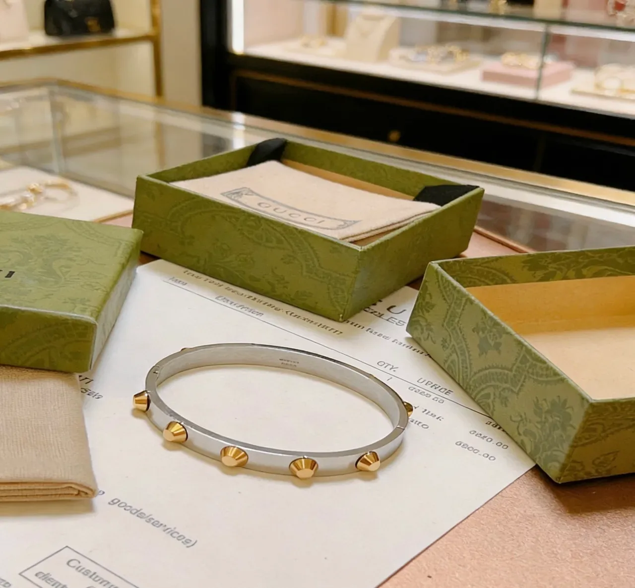 Gucci Two-Tone Stud-Embellished Rigid Bangle Bracelet 7