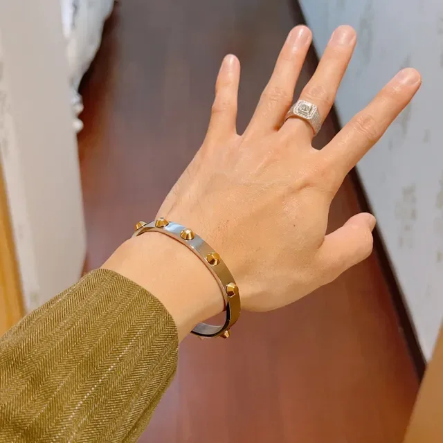 Gucci Two-Tone Stud-Embellished Rigid Bangle Bracelet 8