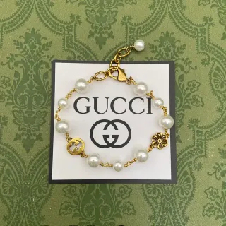 Gucci White Gold Pearl Strand Chain Bracelet