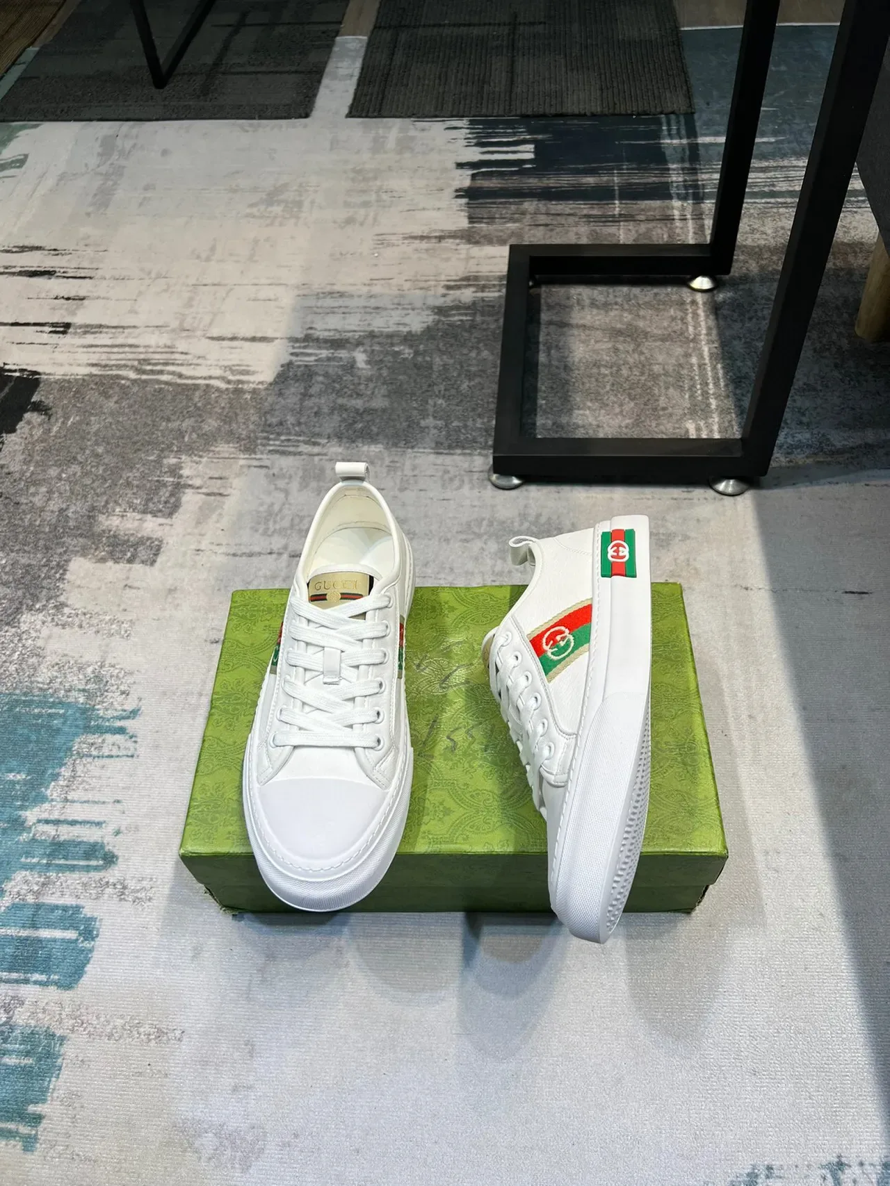Gucci White Green Leather Upper Web Stripe Side Panel Lifestyle Sneakers 4