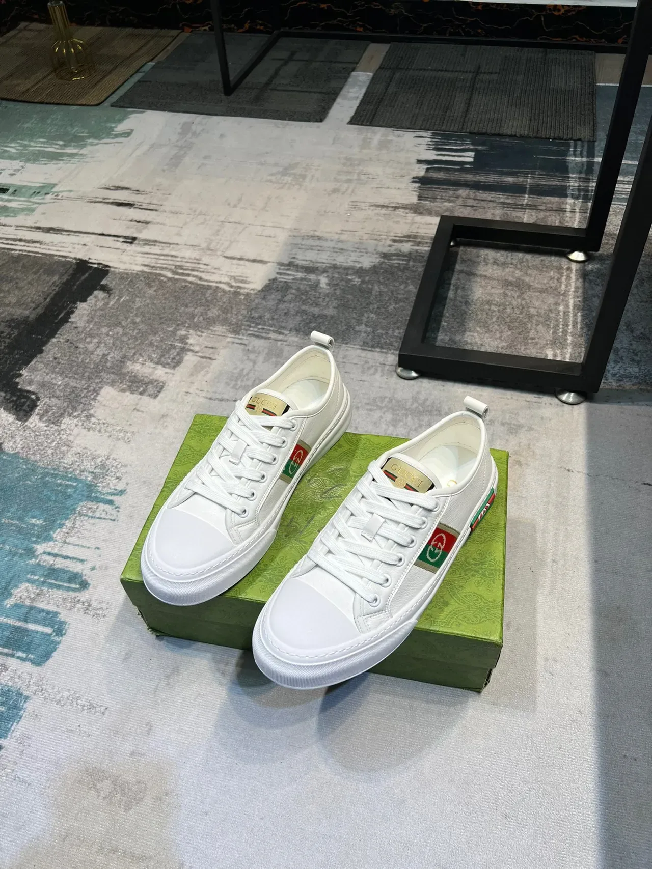 Gucci White Green Leather Upper Web Stripe Side Panel Lifestyle Sneakers 5