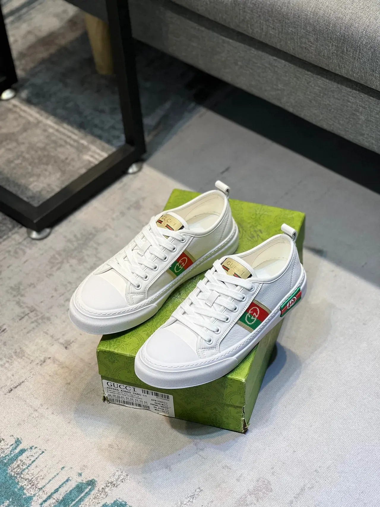Gucci White Green Leather Upper Web Stripe Side Panel Lifestyle Sneakers 7