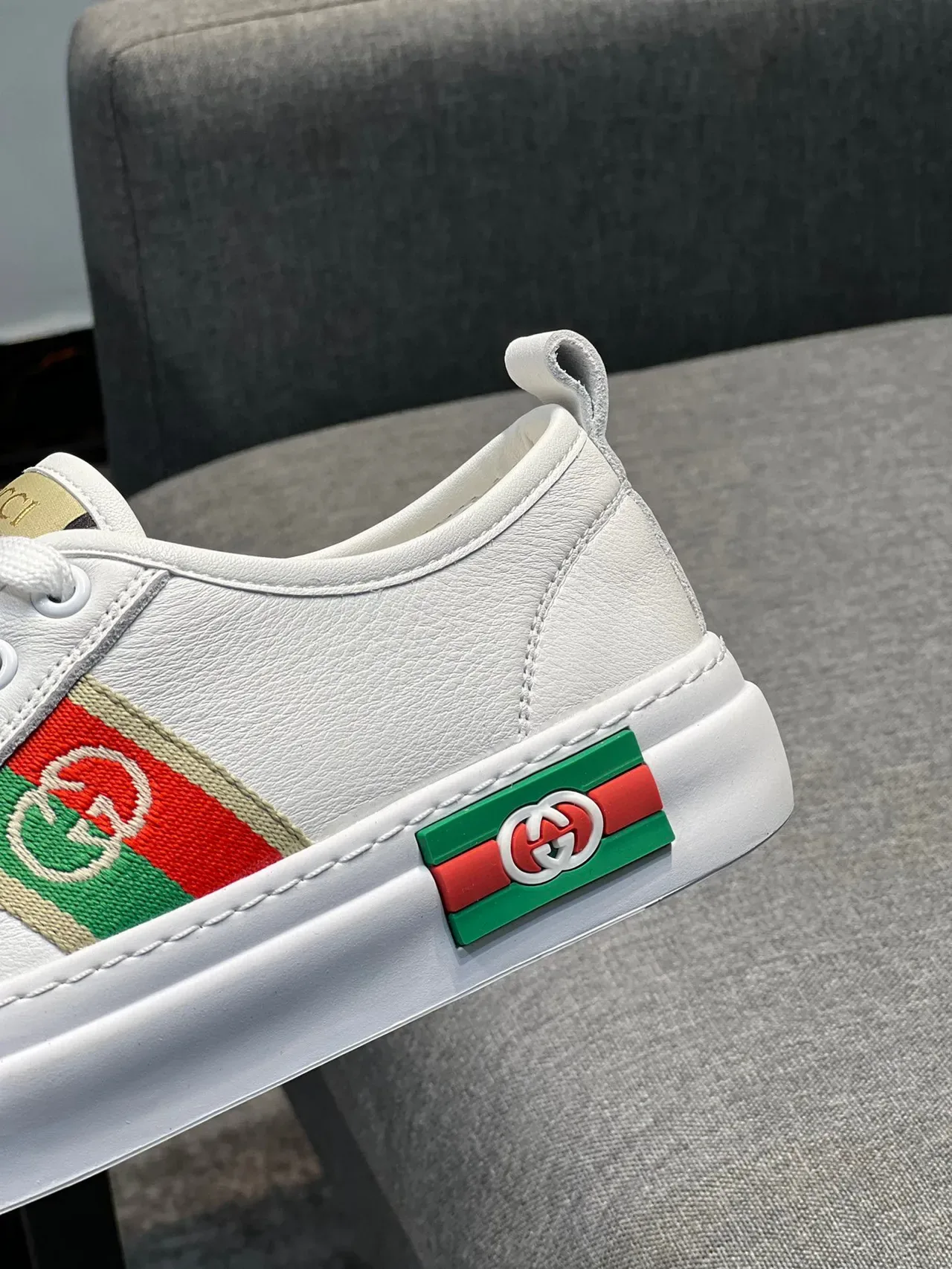 Gucci White Green Leather Upper Web Stripe Side Panel Lifestyle Sneakers 8