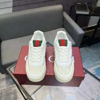 Gucci White Green Monogrammed Mesh Upper Web Stripe Heel Tab Lifestyle Sneakers