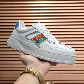 Gucci White Multicolor Leather Upper Red-Green Web Stripe Lifestyle Sneakers