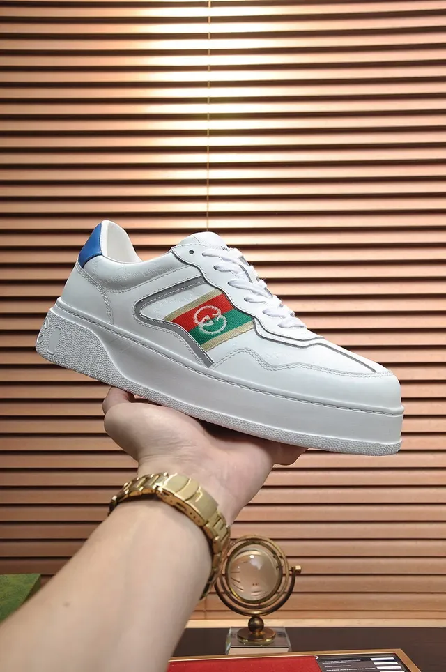 Gucci White Multicolor Leather Upper Red-Green Web Stripe Lifestyle Sneakers 1