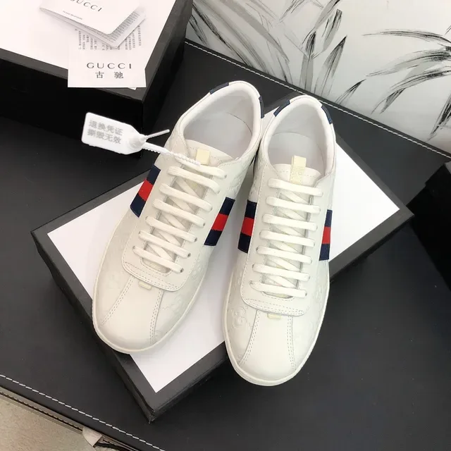 Gucci White Navy Embossed GG Monogram Web Stripe Detail Lifestyle Sneakers 3