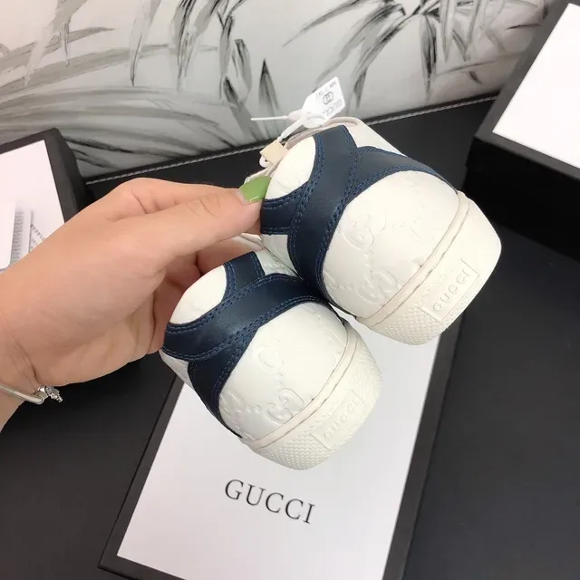 Gucci White Navy Embossed GG Monogram Web Stripe Detail Lifestyle Sneakers 5