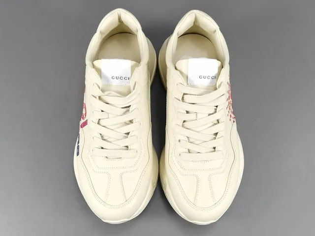 Gucci White Pink Sole Leather Upper Chunky Sneakers 16