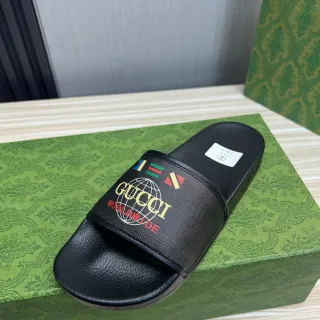 Gucci Worldwide Graphic Strap Black Slippers