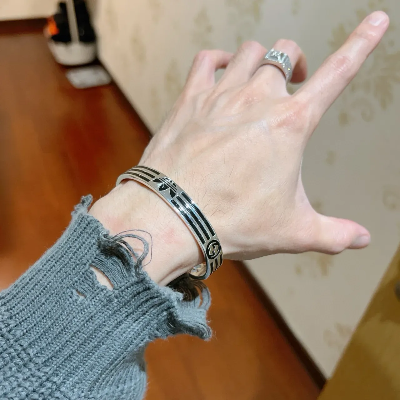 Gucci x Adidas Logo Stripe Cuff Bracelet 4