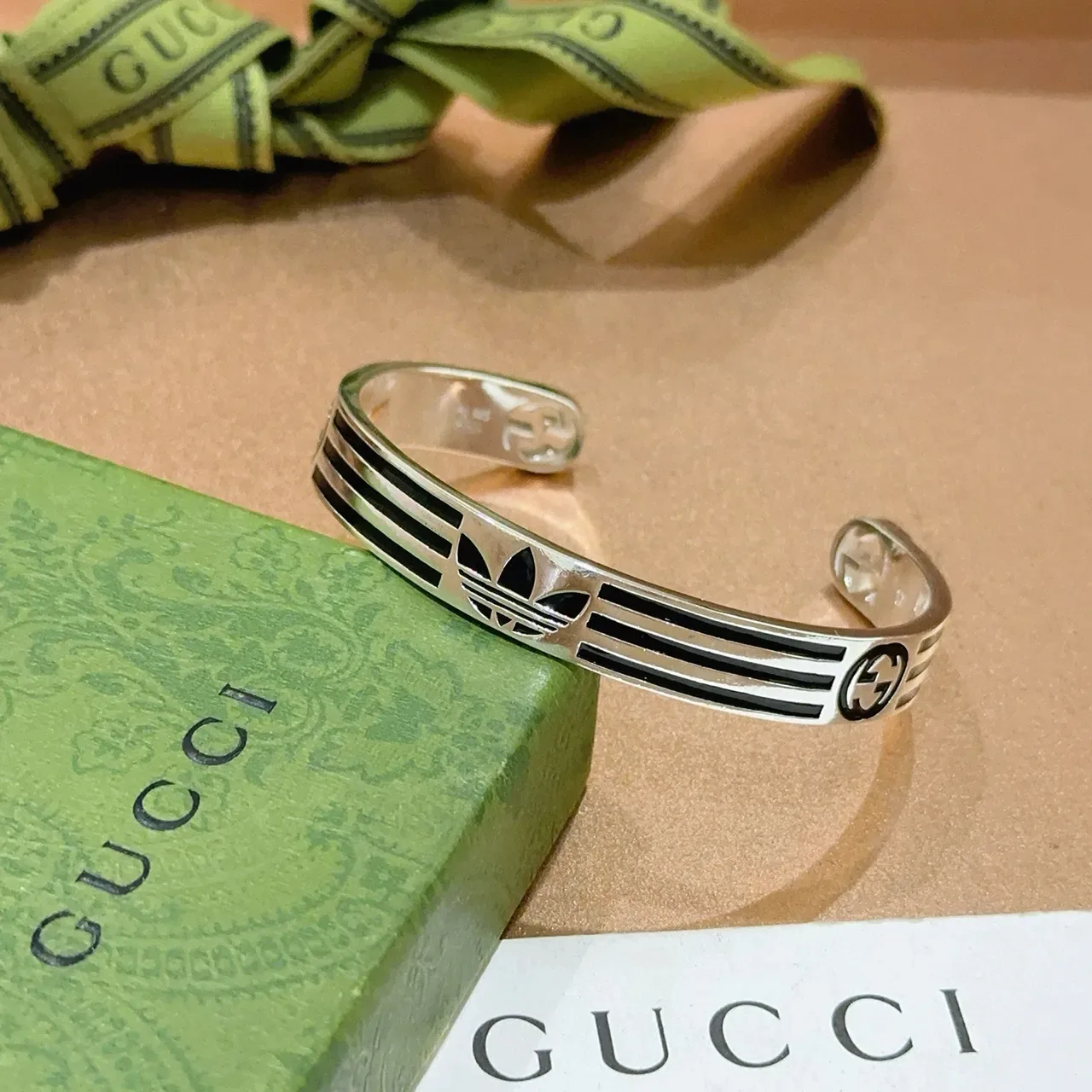 Gucci x Adidas Logo Stripe Cuff Bracelet 5