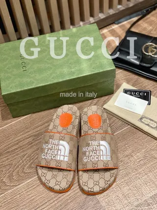 Gucci x The North Face GG Monogram Orange-Trim Slippers 2