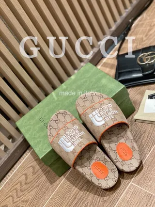 Gucci x The North Face GG Monogram Orange-Trim Slippers 4