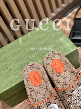 Gucci x The North Face GG Monogram Orange-Trim Slippers 5