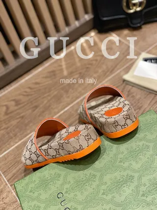 Gucci x The North Face GG Monogram Orange-Trim Slippers 7