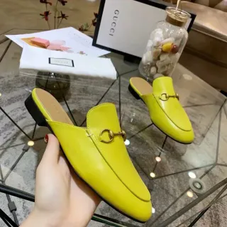 Gucci Yellow Black Leather Mule Horsebit Buckle Loafer