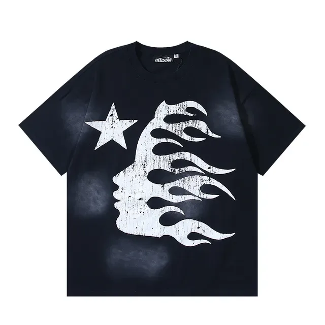 Hellstar Flame Profile Distressed Print Oversized T-Shirt 2