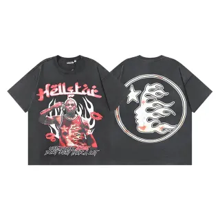 تي شيرت Hellstar أسود أوفرسايز بطباعة جرافيك متهالك