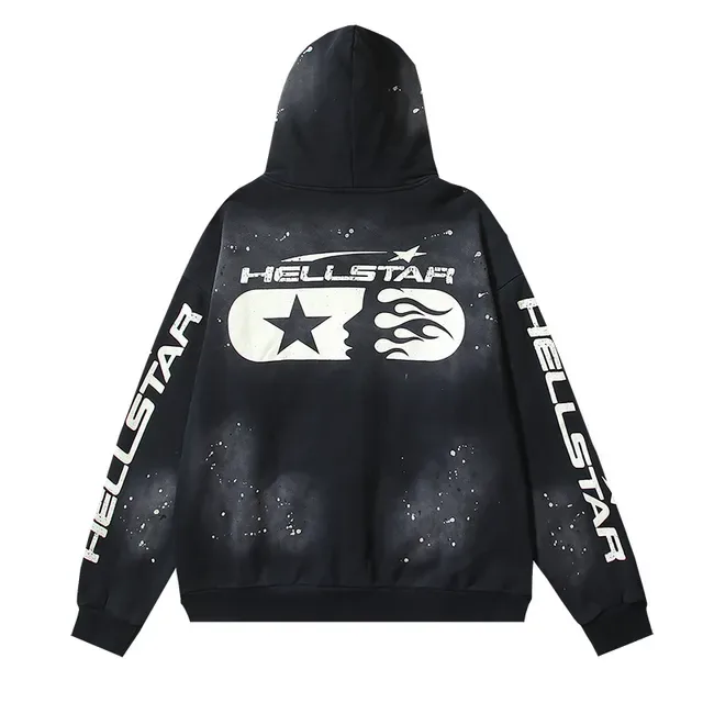 Hellstar স্টার ফ্লেম গ্রাফিক জিপ-আপ কালো হুডি 3
