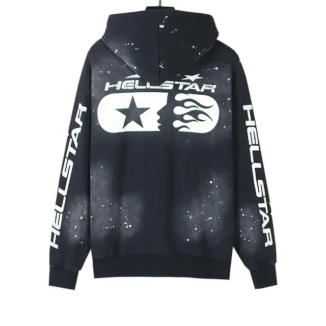 Hellstar স্টার ফ্লেম গ্রাফিক জিপ-আপ কালো হুডি 6