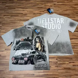 تي شيرت Hellstar Studio Records بطباعة جرافيك وغسيل متدرج
