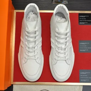Hermès All-White Leather High-Top Sneakers