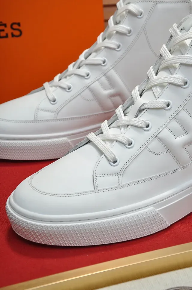 Hermès All-White Leather High-Top Sneakers 3