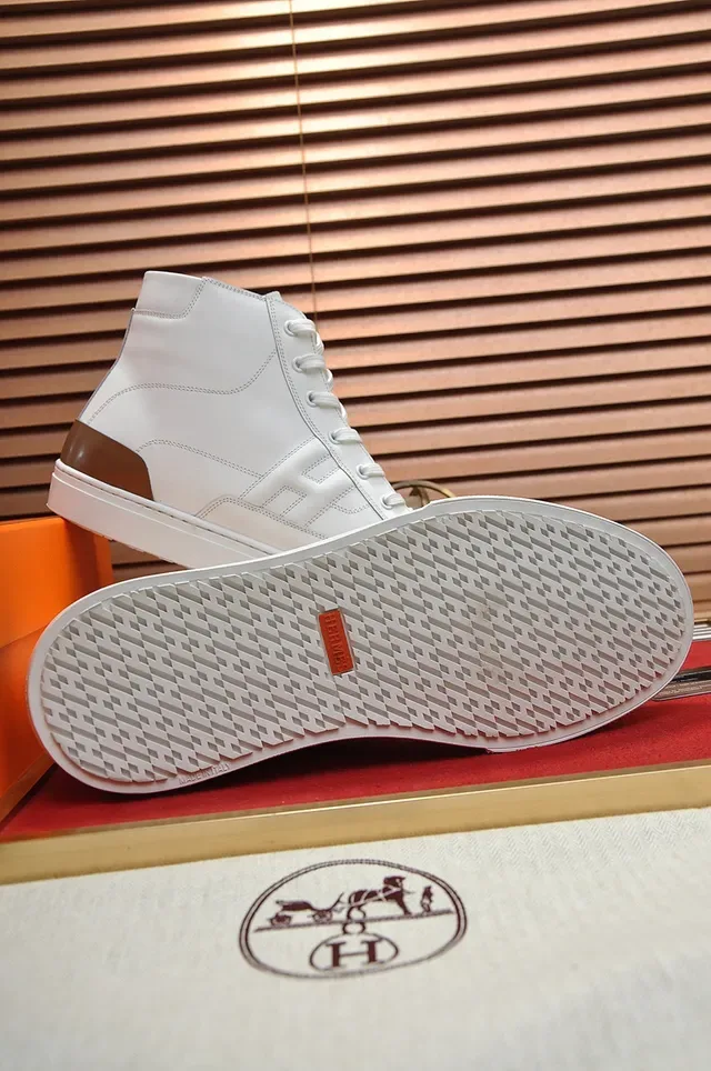 Hermès All-White Leather High-Top Sneakers 4