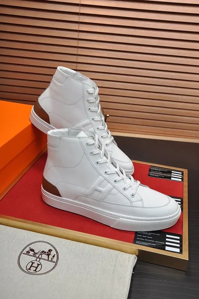 Hermès All-White Leather High-Top Sneakers 5