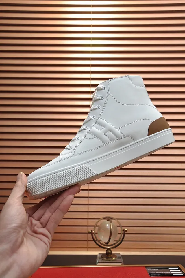 Hermès All-White Leather High-Top Sneakers 6