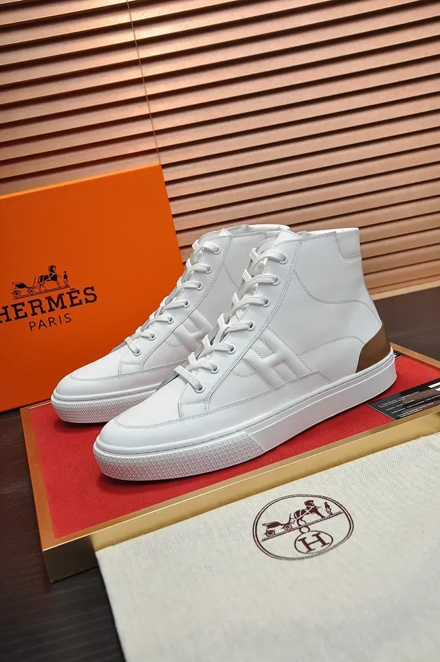 Hermès All-White Leather High-Top Sneakers 7