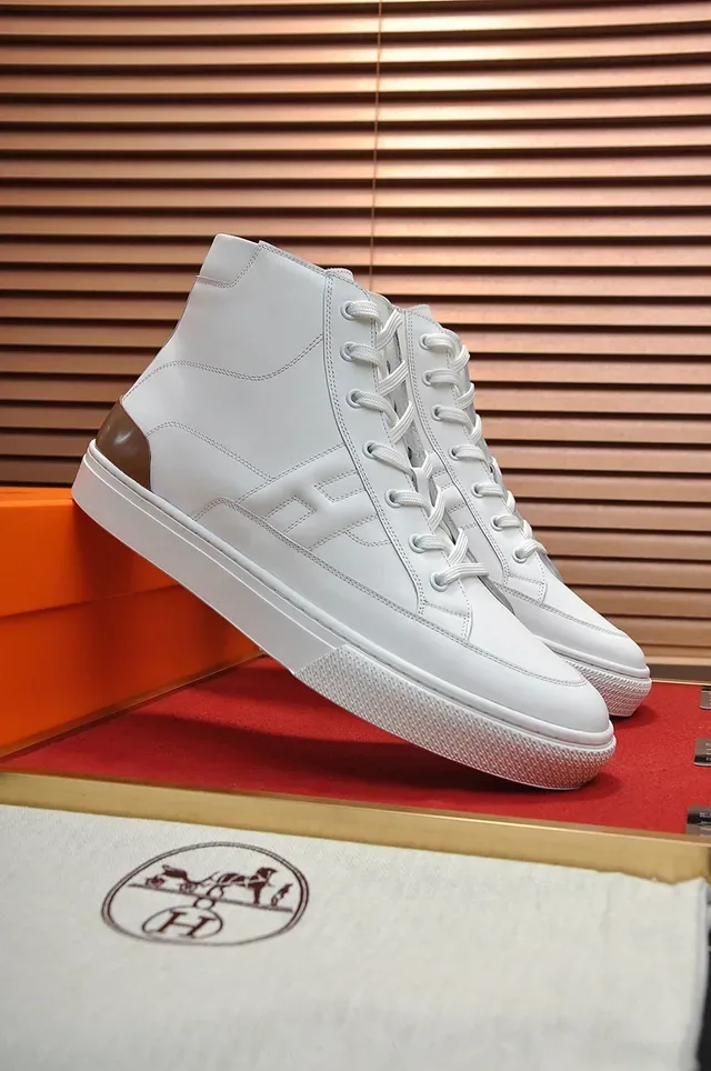 Hermès All-White Leather High-Top Sneakers 8
