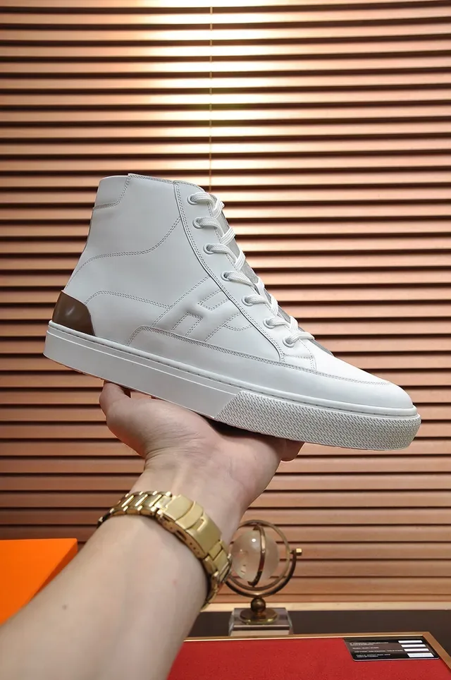 Hermès All-White Leather High-Top Sneakers 9