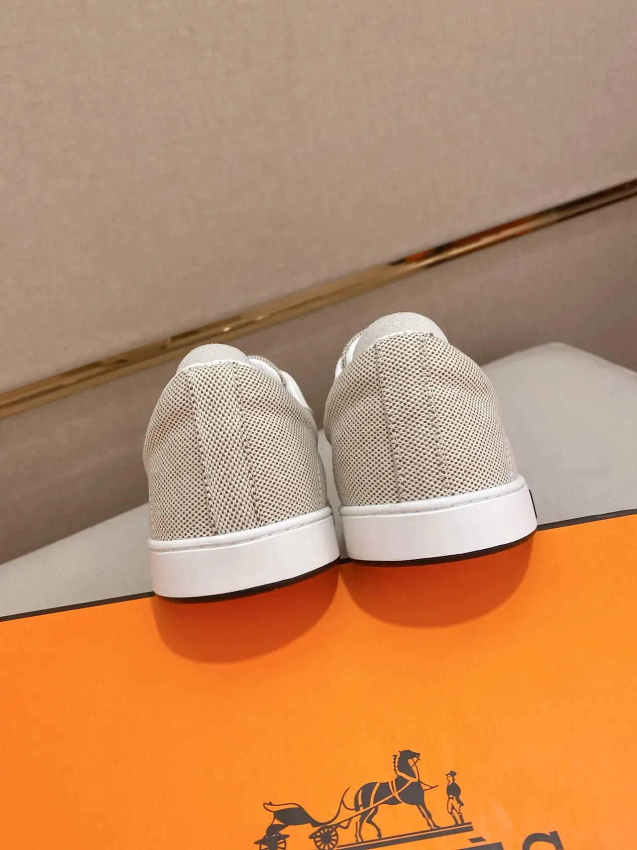 Hermès Beige Mesh and White Leather Low-Top Sneaker 3