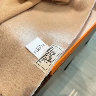 Hermès Beige Soft Texture Frayed Edge Finish Cashmere Scarf