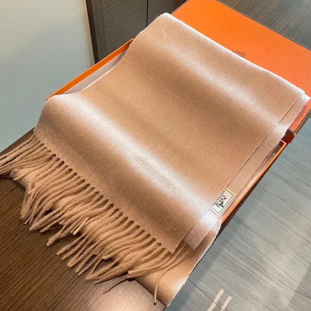Hermès Beige Soft Texture Frayed Edge Finish Cashmere Scarf 4