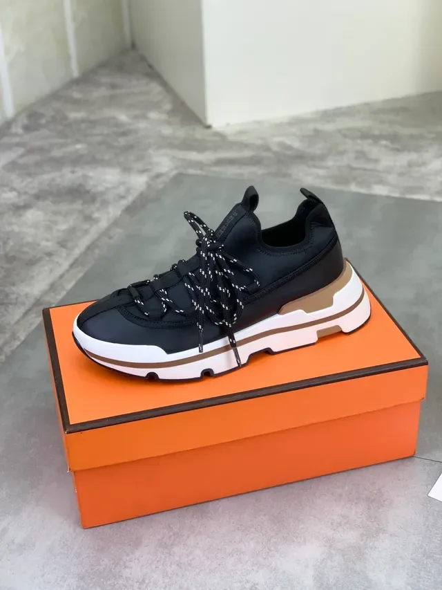 Hermès Black Neoprene Strap-Lace Chunky Platform Sneaker 4