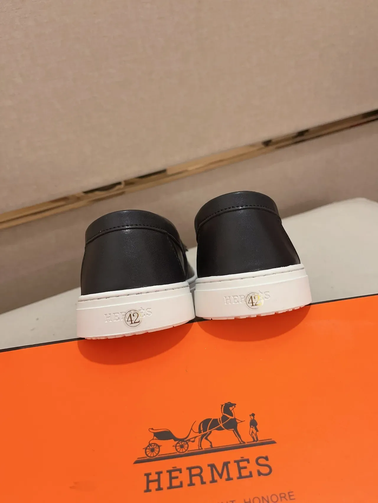 Hermès Black White Leather Fringed Strap Loafer 3
