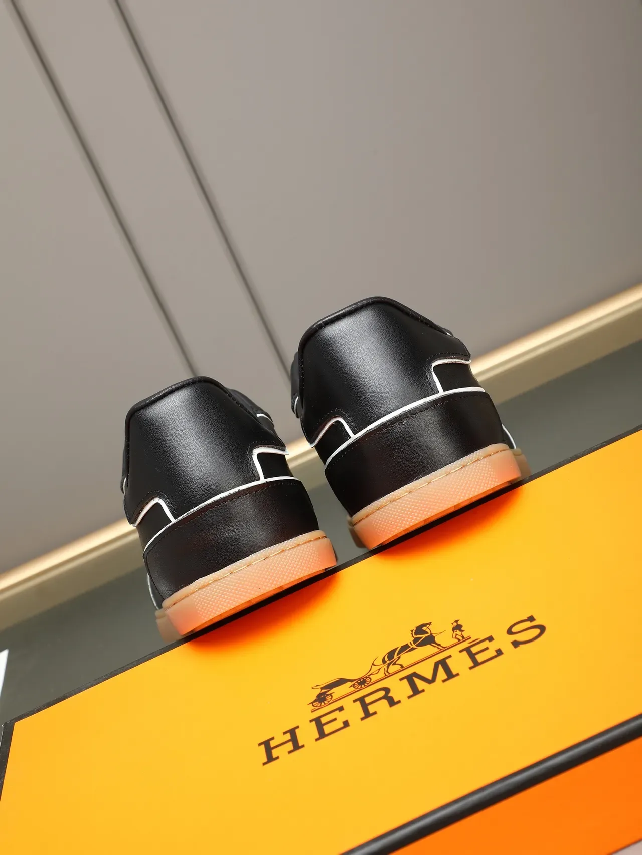Hermès Black White Leather Upper Perforated Panel Sneakers 3