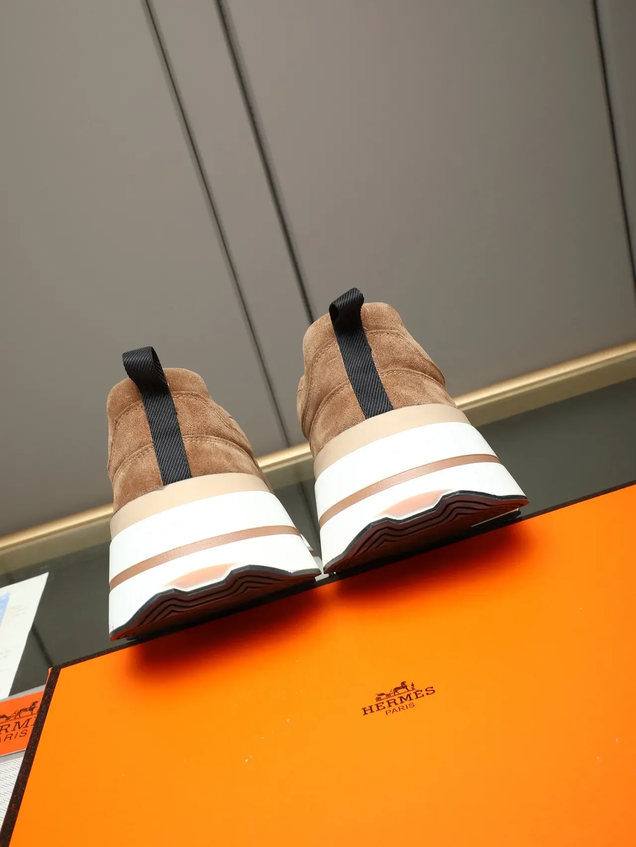 Hermès Brown Beige Suede Upper Layered Chunky Sole Sneakers 3