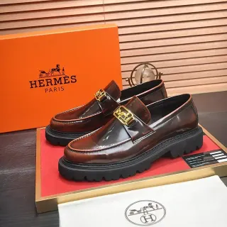 Hermès Marrón Oro Cuero Pulido Hebilla H Correa Loafer
