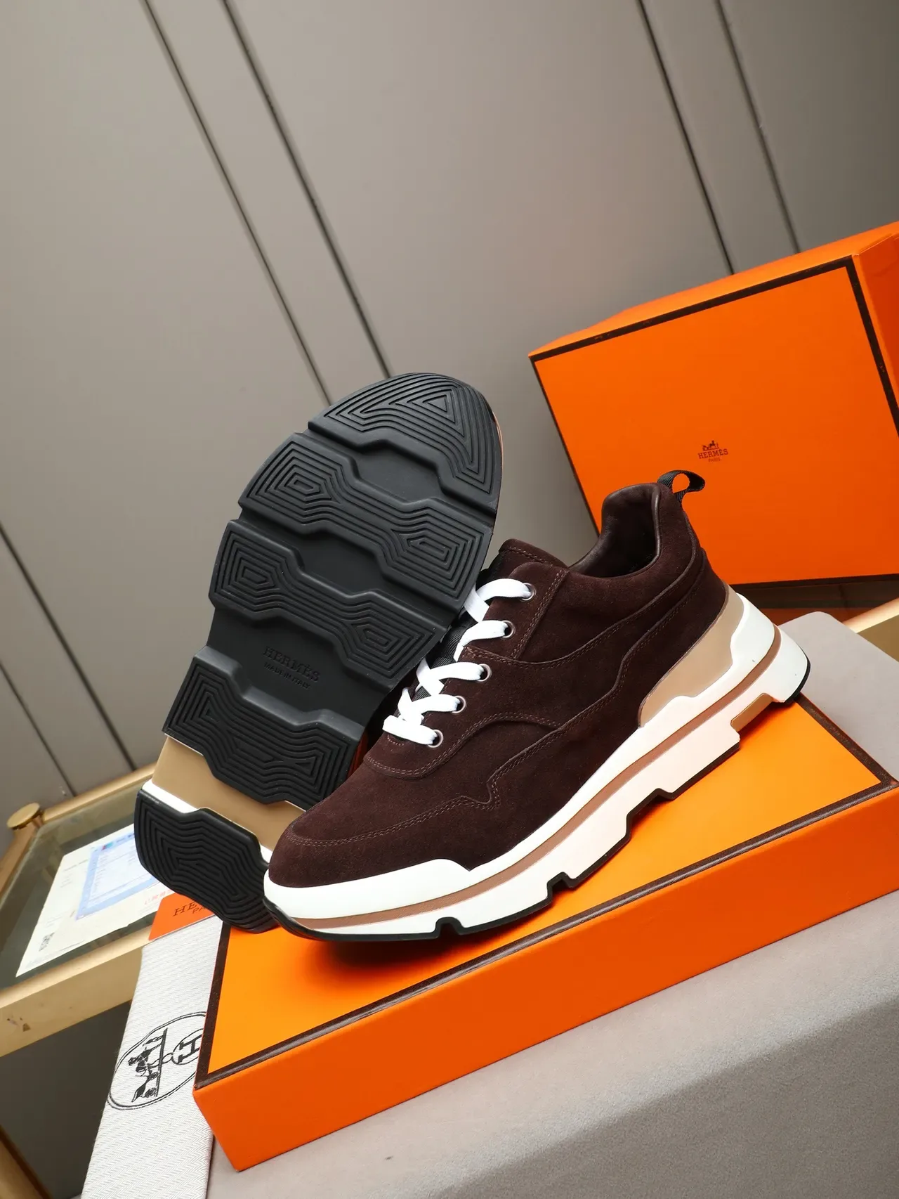 Hermès Brown Suede Chunky Sole Lifestyle Sneaker 4