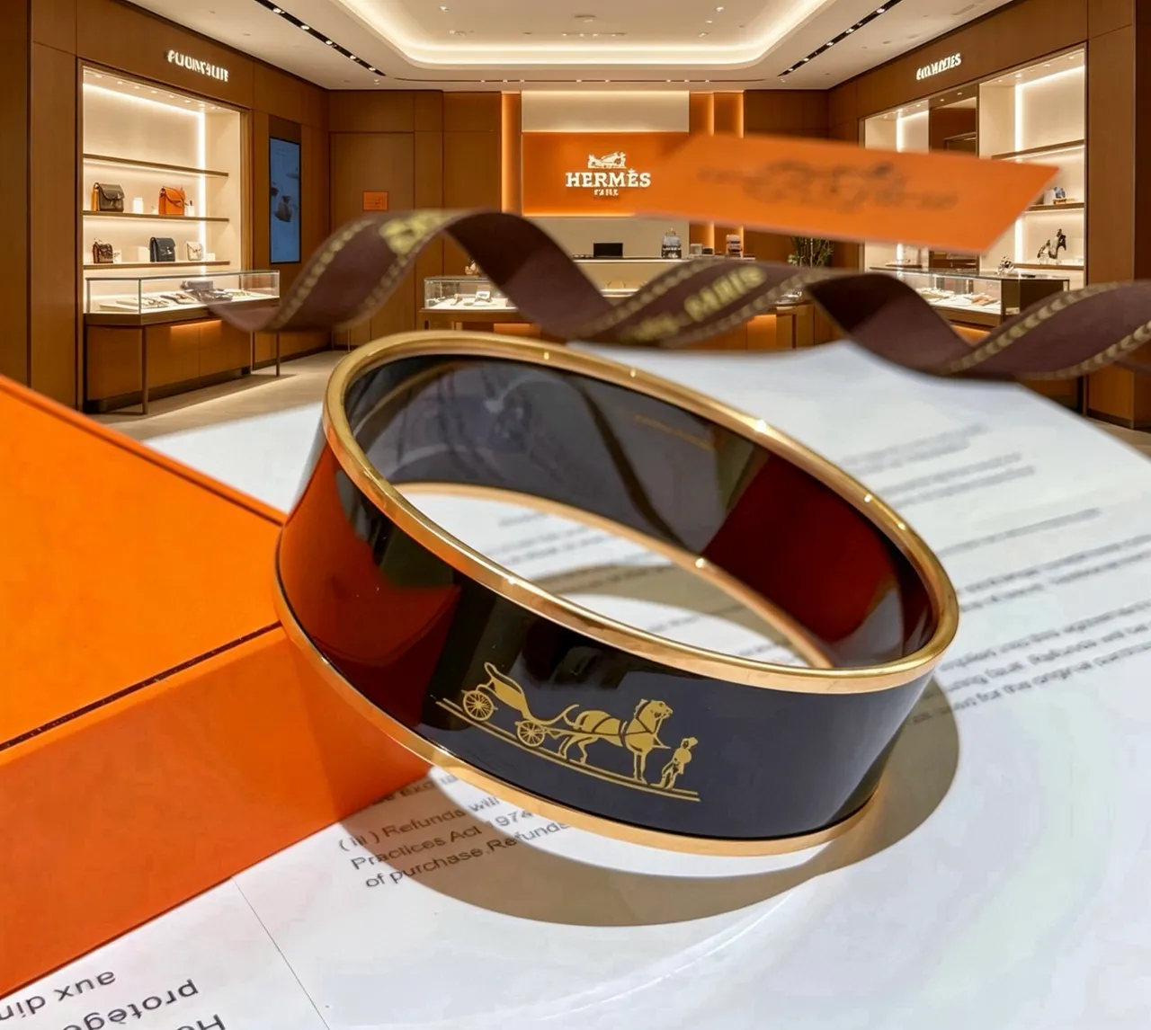 Hermès Caleche Black Gold Rigid Bangle Enamel Bracelet 6