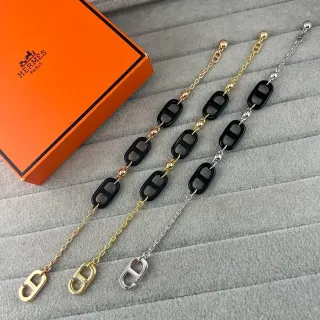 Hermès Chaine d'Ancre Pulsera Cadena de Resina y Metal Negra