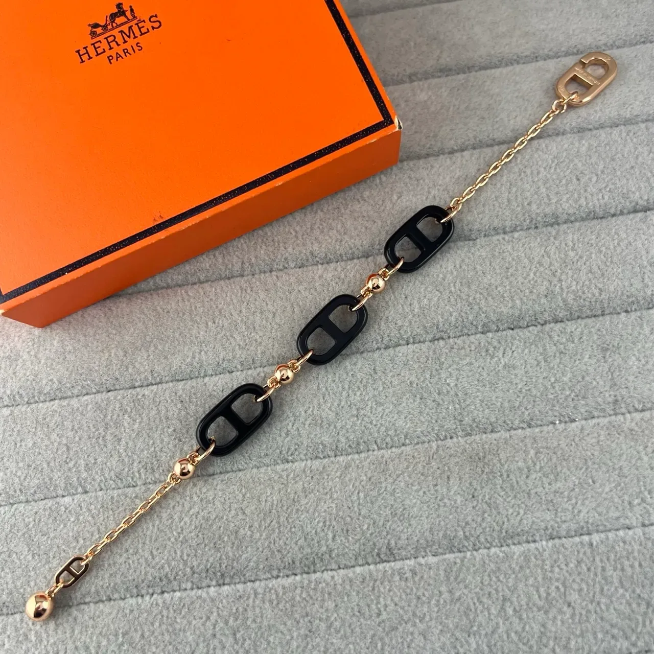 Hermès Chaine d'Ancre Bracelet Chaîne Résine et Métal Noir 6